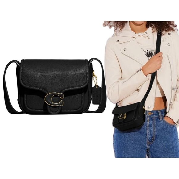 NEW WITH TAGS!  Coach Pebble Leather Black Tabby Messenger 19 - Picture 1 of 8